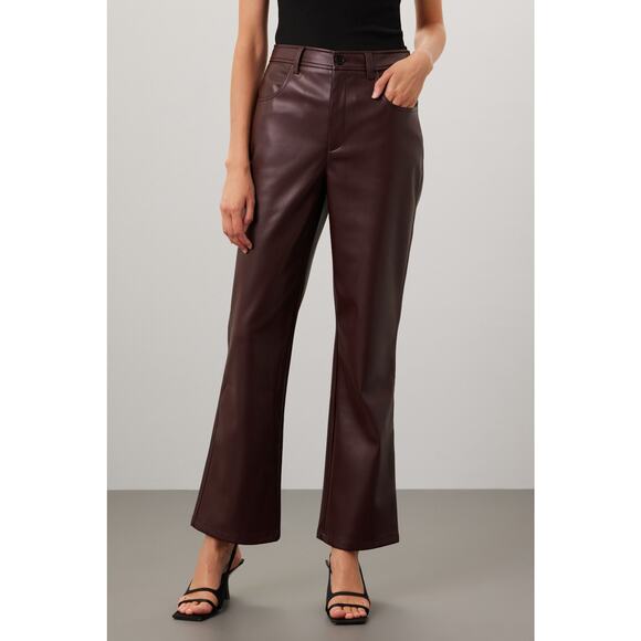 Marissa Webb Faux Leather Kick-Flare Trousers Pants Burgundy High Rise Sz 6